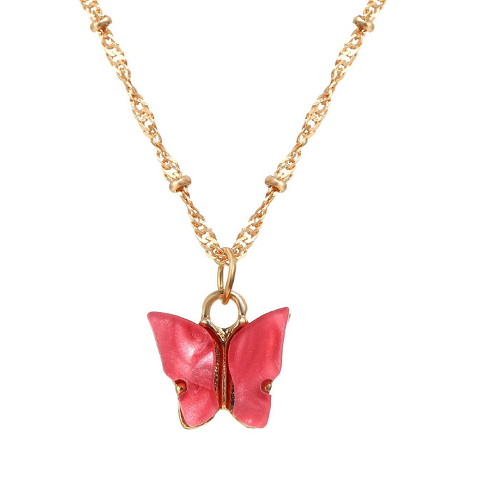 Wholesale Color Acrylic Butterfly Necklace Set Retro Simple JDC-NE-F076