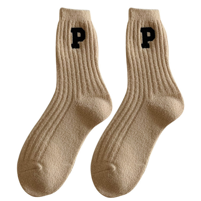 Wholesale Socks Wool Mid-Cylinder Warmth Thickened Letters JDC-SK-ChangShen006