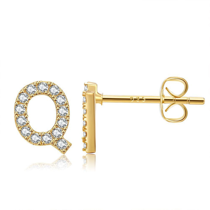 Wholesale Small Letter Stud Earrings Brass Gold Plated Jewelry JDC-ES-WB030