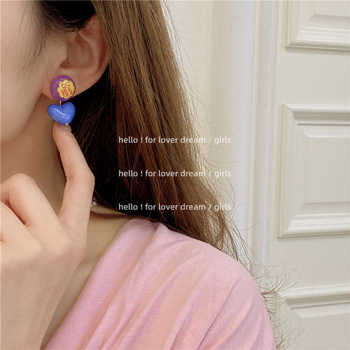 Wholesale candy color love earrings sweet and cute pink peach heart JDC-ES-Lfm015