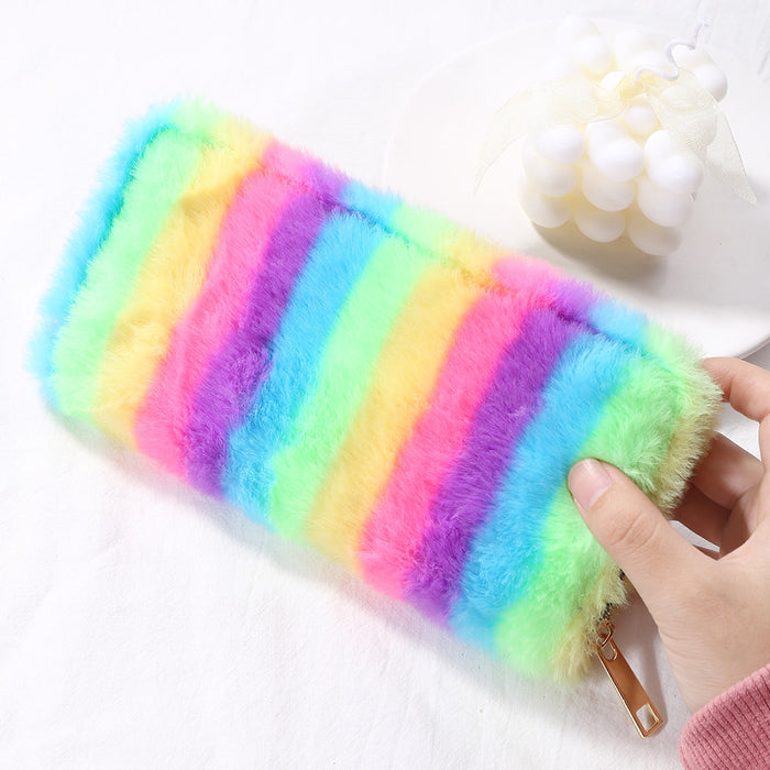 Wholesale Plush Gradient Rainbow Long Wallet JDC-WT-HongHua002