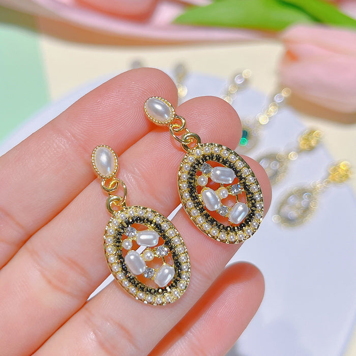 Wholesale Earrings Metal Petite Pearl Rhinestones JDC-ES-PH005