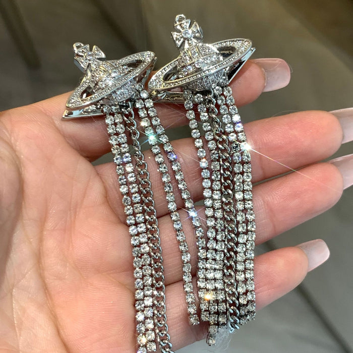 Jewelry WholesaleWholesale  Vivianne WESTWOOK  tassel full diamond ring long planet earrings JDC-ES-LuoE007 Earrings 珞儿 %variant_option1% %variant_option2% %variant_option3%  Factory Price JoyasDeChina Joyas De China