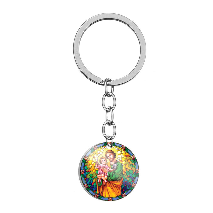 Wholesale Jesus Heart Virgin Mary Stainless Steel Keychain MOQ≥2 JDC-KC-HuanYu007