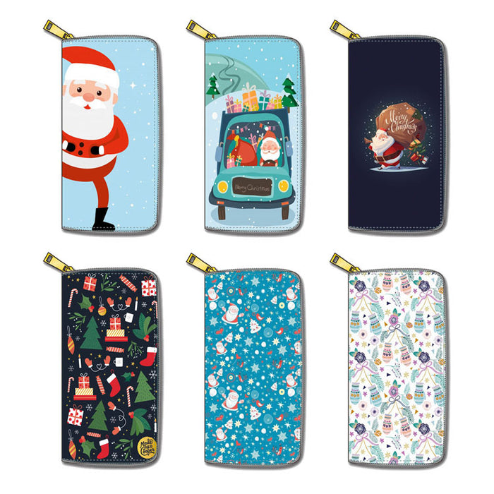 Wholesale Wallet PU Christmas Print Long Zipper MOQ≥3 JDC-WT-Dengxin018