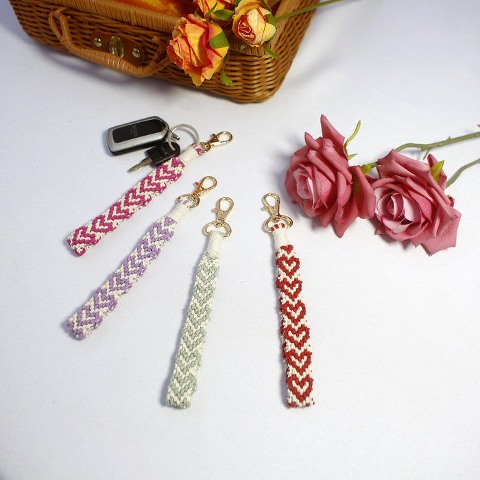 Wholesale Keychains Cotton Thread Alloy Heart Hand Braided Knots JDC-KC-JM056