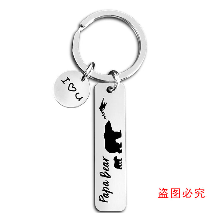 Wholesale metal keychain pendant bear father's day holiday gift metal keychain lettering MOQ≥2  JDC-KC-GangGu042