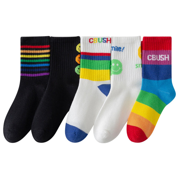 Wholesale Sock Combed Cotton Breathable Sweat Absorbing Middle Tube Kids Color Matching JDC-SK-JingS004