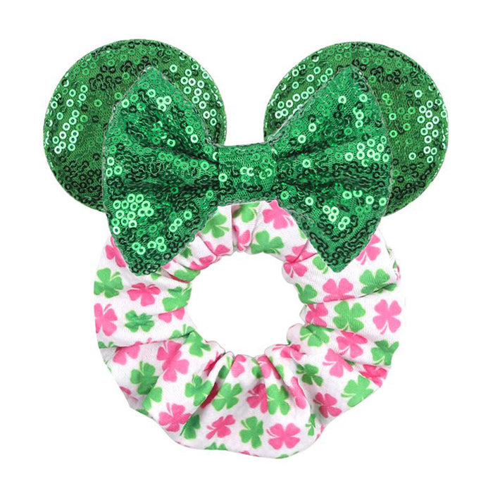 Wholesale festive decoration large intestine hair tie green clover children's flannel (M) MOQ≥5 JDC-HS-ZheZe001