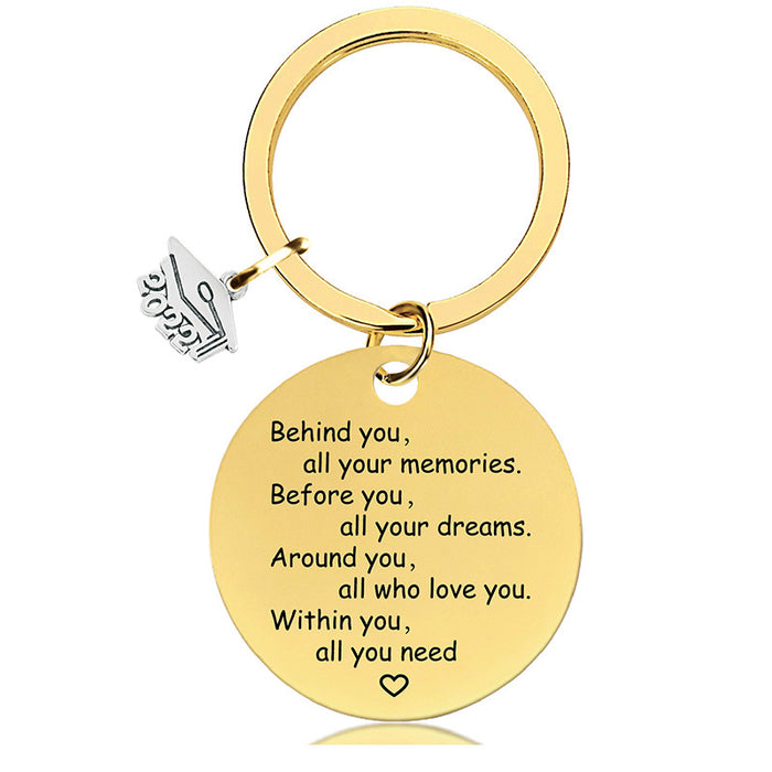 Jewelry WholesaleWholesale Graduation Season Gift Stainless Steel Round Metal Keychain JDC-KC-GangGu015 Keychains 钢古 %variant_option1% %variant_option2% %variant_option3%  Factory Price JoyasDeChina Joyas De China