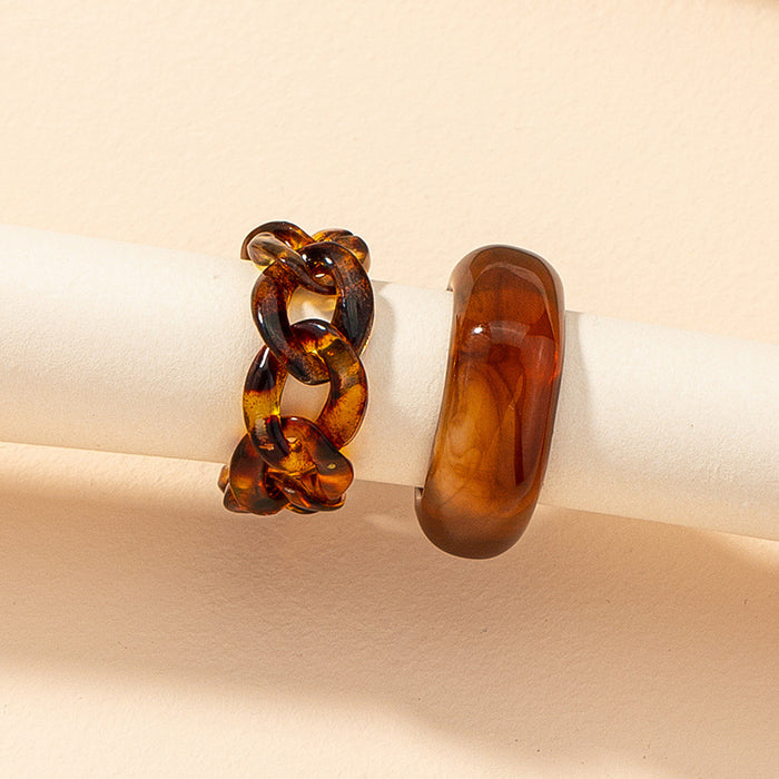 Wholesale Ring Resin Brown 2pcs Set JDC-RS-GuoG001