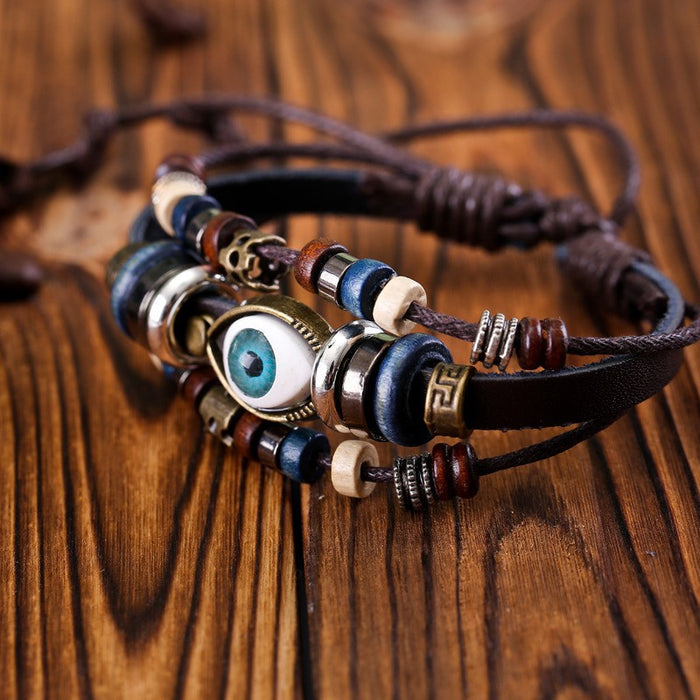 Wholesale Leather Bracelet Vintage Jewelry Blue Eye Jewelry JDC-BT-YonY006