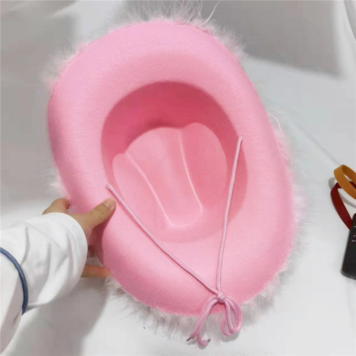 Jewelry WholesaleWholesale Pink Cowboy Hat Non Woven Crown Western Jazz Woolen Hat JDC-FH-Guanchuan004 Fashionhat 冠川 %variant_option1% %variant_option2% %variant_option3%  Factory Price JoyasDeChina Joyas De China