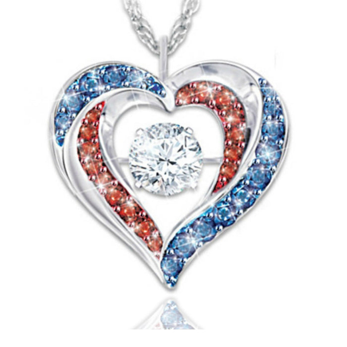 Wholesale 4th of July Independence Day Heart Shaped Fancy Diamond Alloy Necklace JDC-NE-HuaiL001