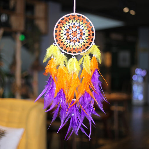 Jewelry WholesaleWholesale Feather Leather Rope Woven Rainbow Dreamcatcher JDC-DC-MYu001 Dreamcatcher 梦羽 %variant_option1% %variant_option2% %variant_option3%  Factory Price JoyasDeChina Joyas De China