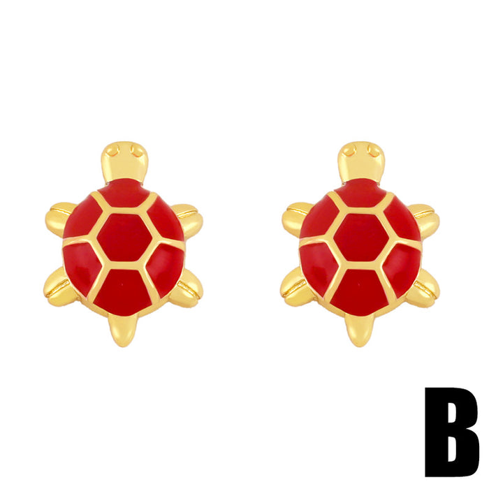 Wholesale Enamel Turtle Copper Plated 18k Gold Stud Earrings JDC-ES-AS101