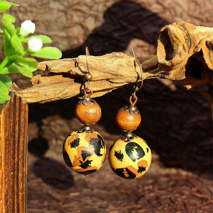 Wholesale Tassel Earrings Vintage Wood Beads Hand Woven Geometric Cutout JDC-ES-HH014