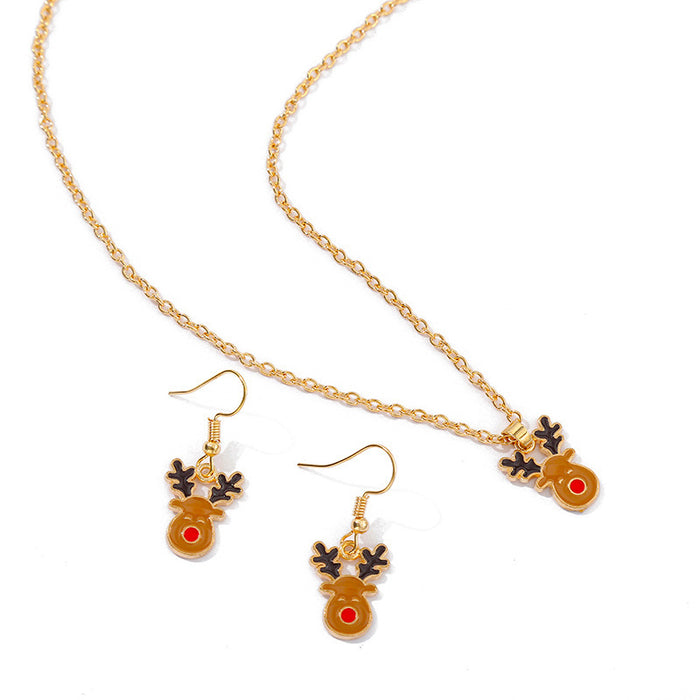 Wholesale Earrings Alloy Enamel Christmas Elk Necklace Set MOQ≥2 JDC-ES-HaoBiao003