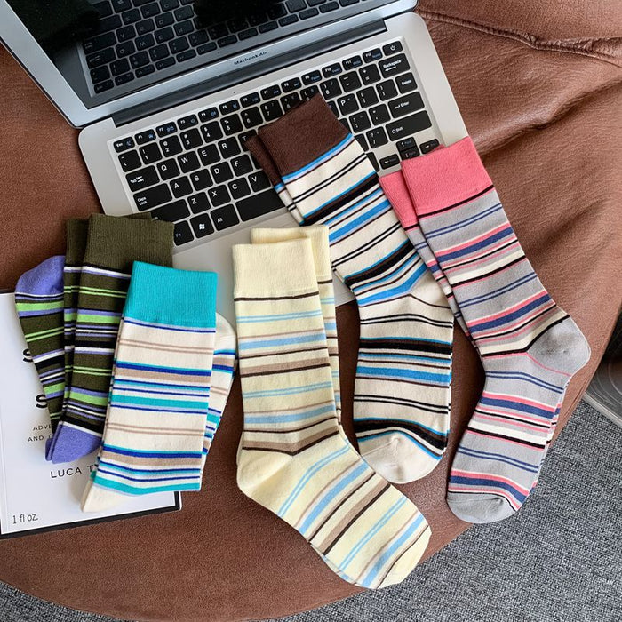 Wholesale Socks Cotton Contrast Stripe Mid Tube Socks JDC-SK-YueYi003