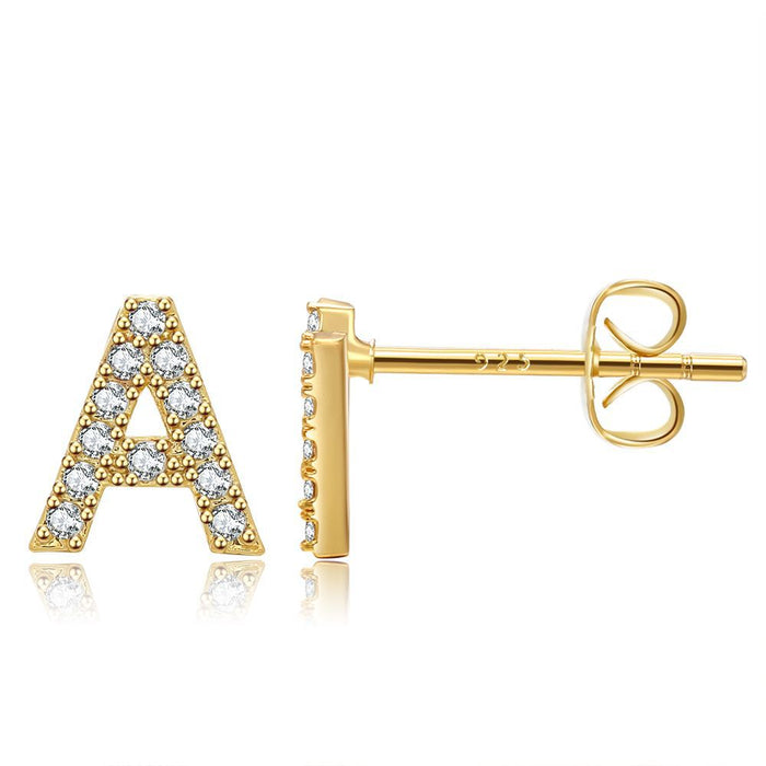 Wholesale Small Letter Stud Earrings Brass Gold Plated Jewelry JDC-ES-WB030