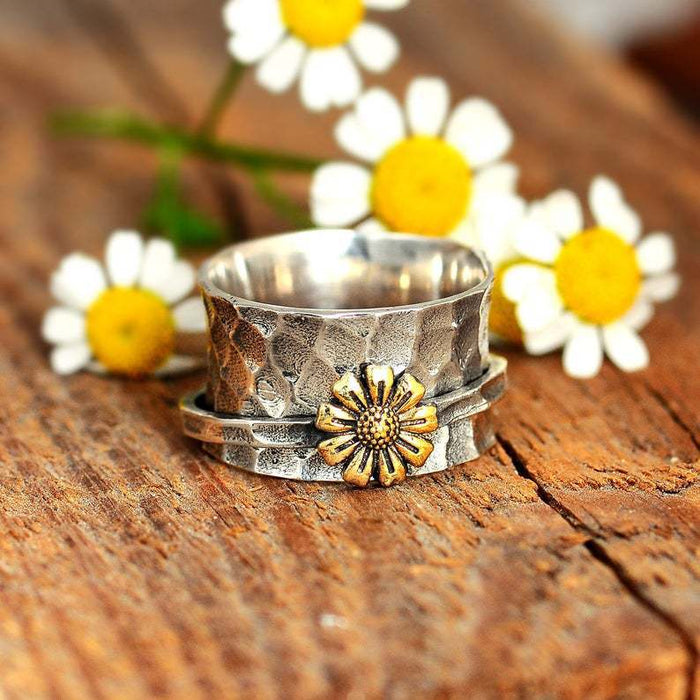 Wholesale Rings Metal Sunflower Daisy Rotating MOQ≥2 JDC-RS-YuD013