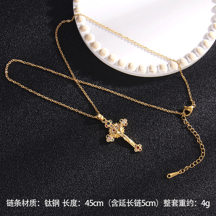 Jewelry WholesaleWholesale Zircon Copper Titanium Steel Sapphire Cross Necklace JDC-NE-RongS001 Necklaces 荣硕 %variant_option1% %variant_option2% %variant_option3%  Factory Price JoyasDeChina Joyas De China