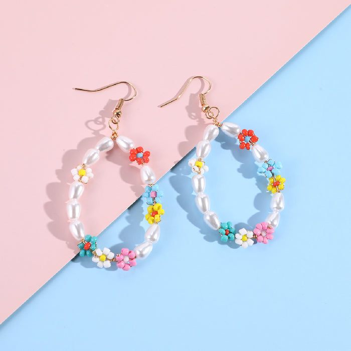 Wholesale Hand Braided Rice Beads Flower Earrings Colorful JDC-ES-zhongyi004