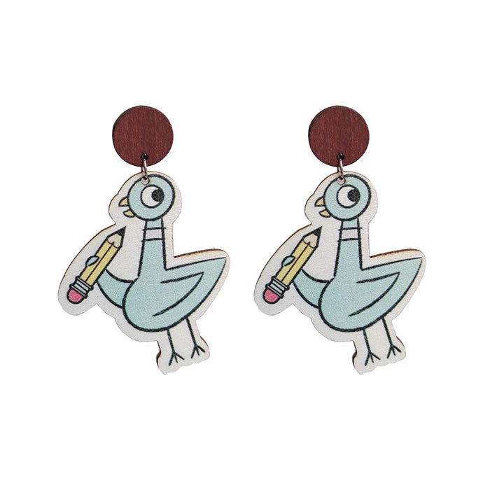 Wholesale 2 pairs/pack Earring Wooden Cute Duck Book MOQ≥2 JDC-ES-Heyi039