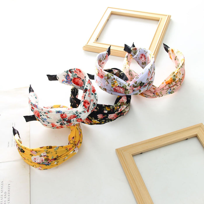 Wholesale cloth floral headband wide-brimmed cross knotted forest sweet JDC-HD-tengZ002