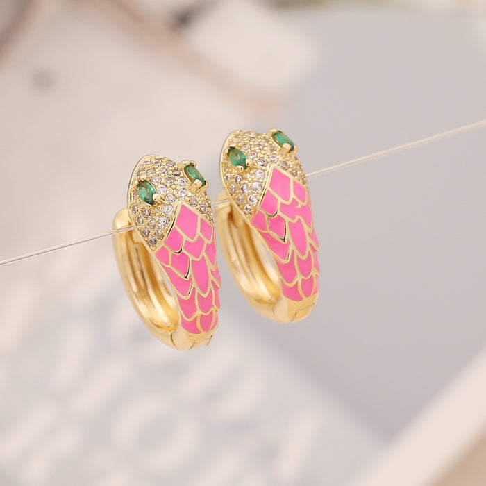 Wholesale Copper Material Multicolor Oil Drop Snake Earrings Stud Earrings MOQ≥2 JDC-ES-Bingm026