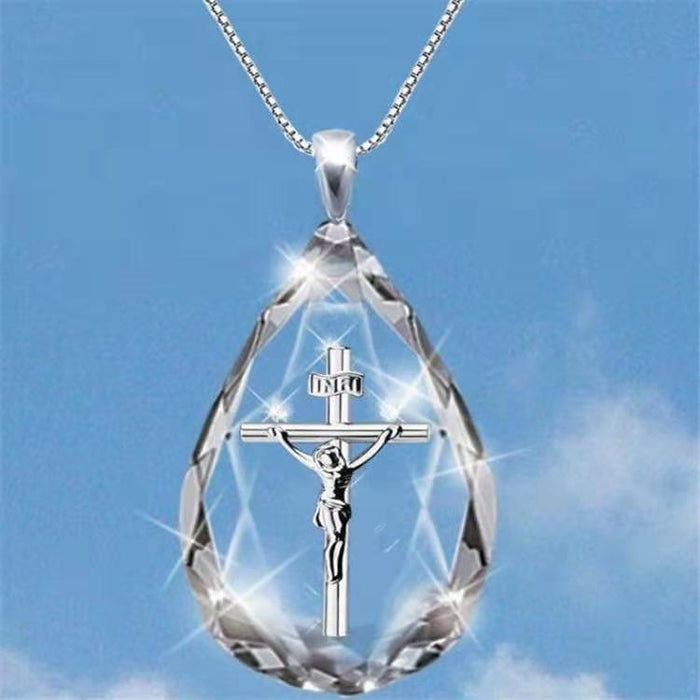 Wholesale Water Drop Glass Jesus Dolphin Tree of Life Alloy Necklace MOQ≥2 JDC-NE-ZiB016