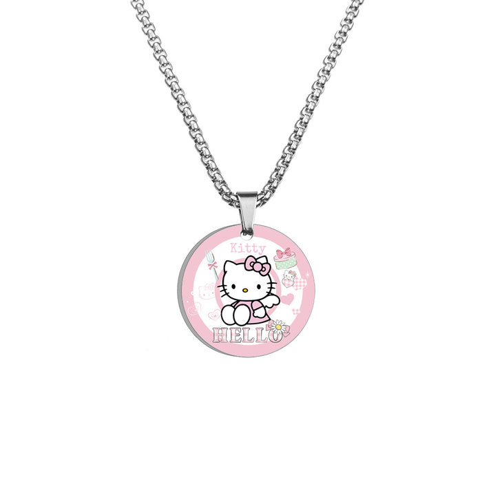 Wholesale Necklace Stainless Steel Cute Cartoon Round Color Printing MOQ≥2 (S) JDC-NE-HuanYu007