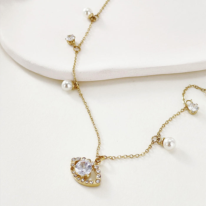 Wholesale Necklace Alloy Diamond Devil's Eye Pearl Tassel Clavicle Chain JDC-NE-RuiX002