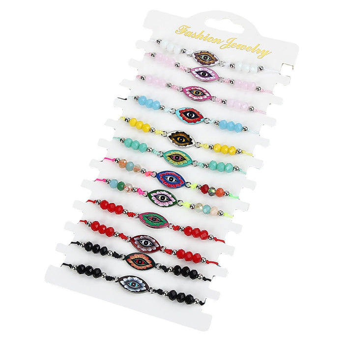 Wholesale Alloy Drip Oil Color Devil's Eye Crystal Braided Bracelet JDC-BT-ZheQ007