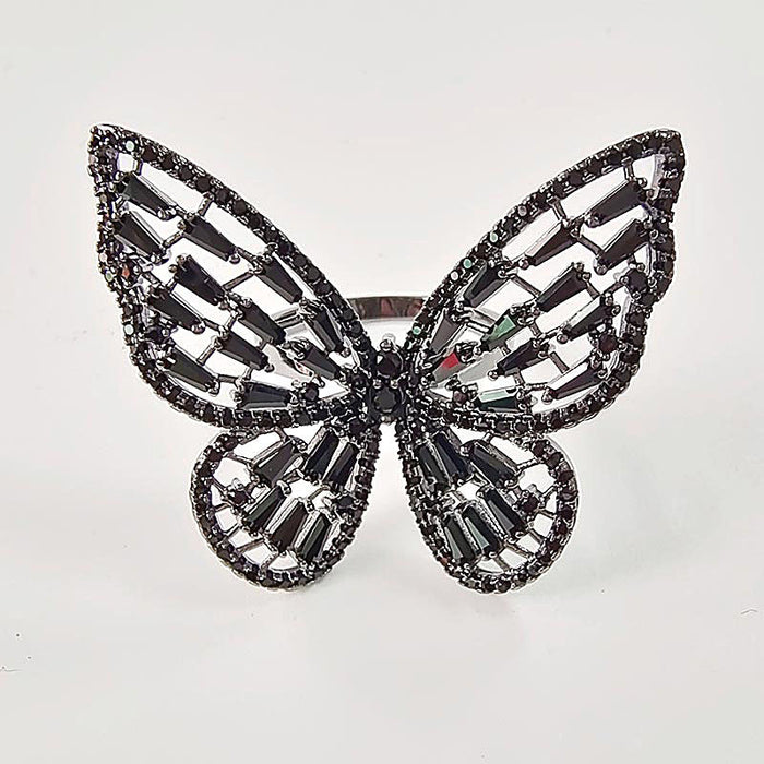 Wholesale Openwork Zircon Butterfly Open Ring JDC-RS-ChenR054