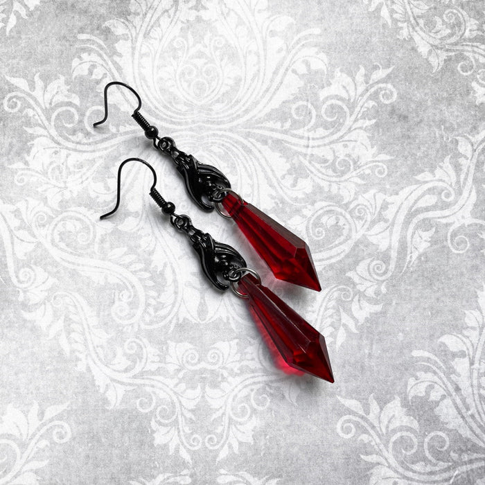 Wholesale Earrings Alloy Red Black Gemstone Pendant JDC-ES-AnM001