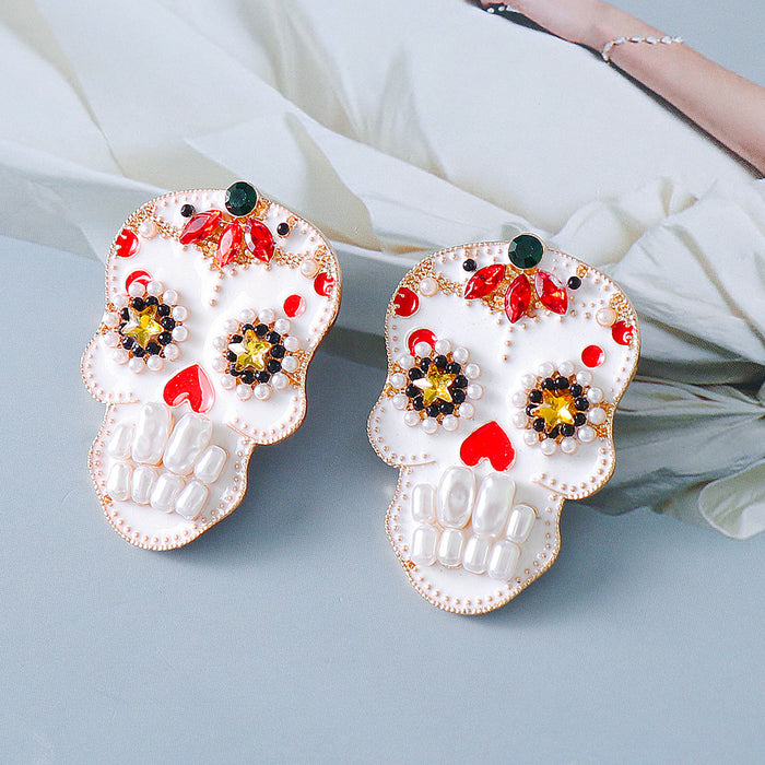 Wholesale Earrings Alloy Halloween Skull Diamond Ear Studs JDC-ES-JJ254