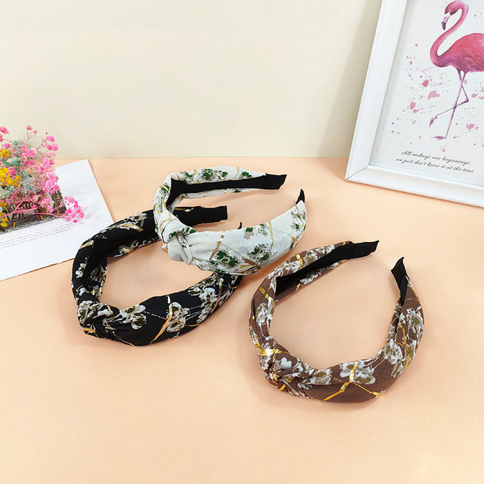 Wholesale cloth bronzing floral knotted headband MOQ≥2 JDC-HD-O121