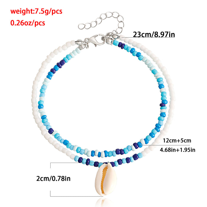 Wholesale bohemian double layer color rice bead shell beach anklet JDC-AS-ZW008