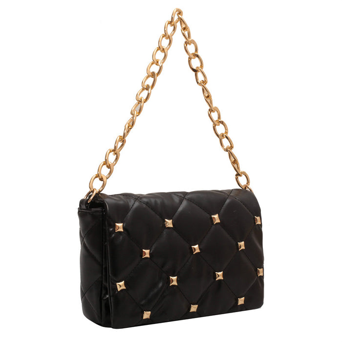 Wholesale PU Rivet Rhombus Thick Chain Shoulder Bag MOQ≥3 JDC-SD-HZD037