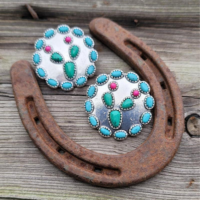 Wholesale Earrings Alloy Vintage Western Style Disc Turquoise Lace JDC-ES-Saip096