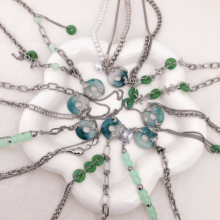 Wholesale necklace female ins niche design round jade tassel JDC-NE-NQ001