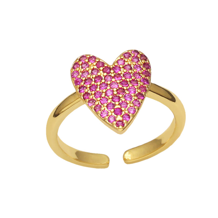 Wholesale Ring Copper Plated 18K Gold Zircon Color Heart Shape Adjustable JDC-PREMAS-RS-022