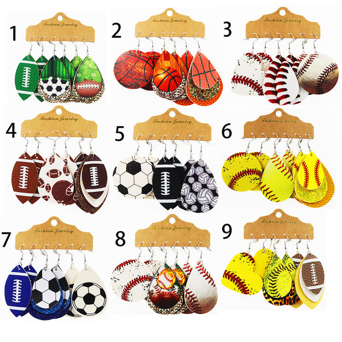 Wholesale Earrings Leather Football Basketball Ball Shape 3 Pairs Set MOQ≥2 JDC-ES-CCP001