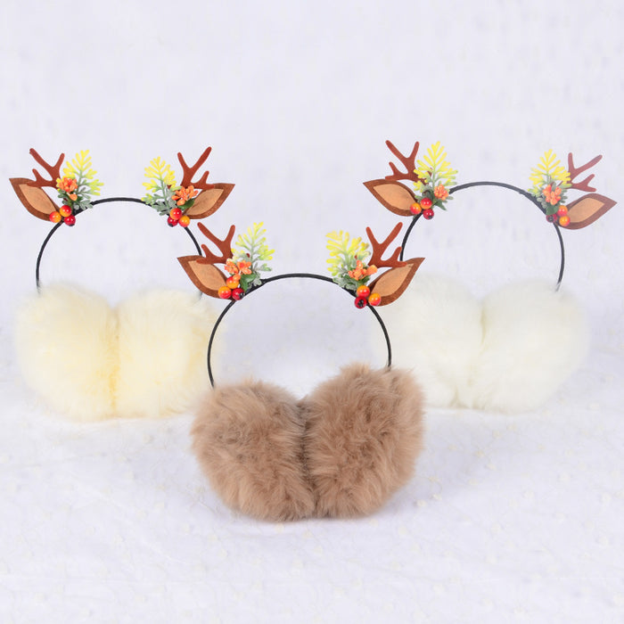 Wholesale Earmuffs Plush Warm Christmas Antler Berry JDC-EF-QingH002