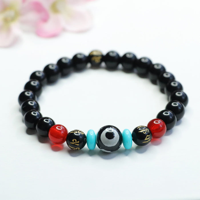 Wholesale black agate dzi bead six-character proverb bracelet diy jewelry JDC-BT-JuanY002