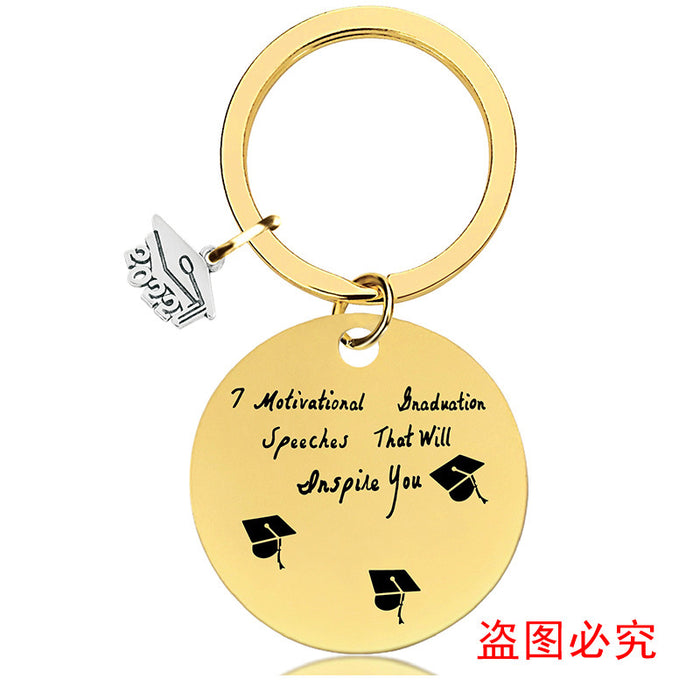 Jewelry WholesaleWholesale Graduation Season Gift Stainless Steel Round Metal Keychain JDC-KC-GangGu015 Keychains 钢古 %variant_option1% %variant_option2% %variant_option3%  Factory Price JoyasDeChina Joyas De China