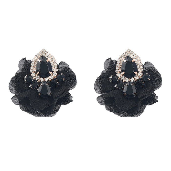 Wholesale Alloy Diamond Fabric Floral Earrings JDC-ES-JL991