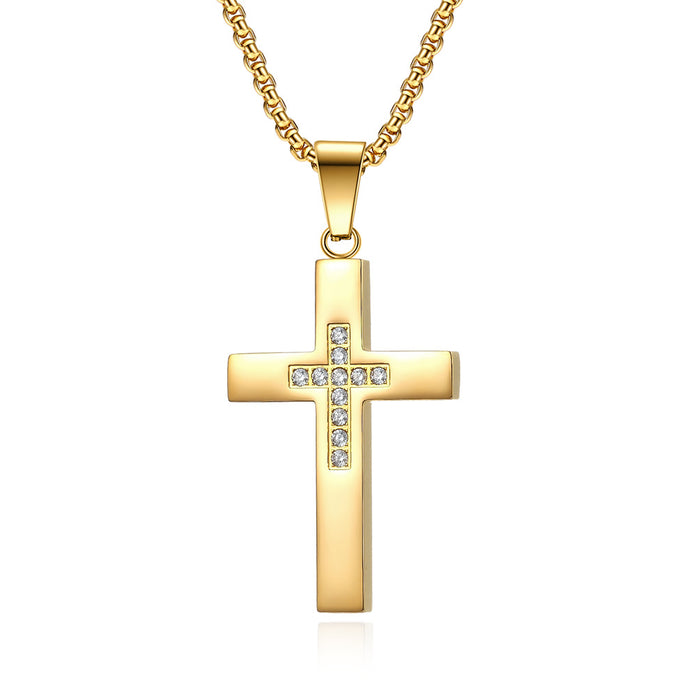 Wholesale Stainless Steel Diamond Cross Necklace JDC-NE-QianF010