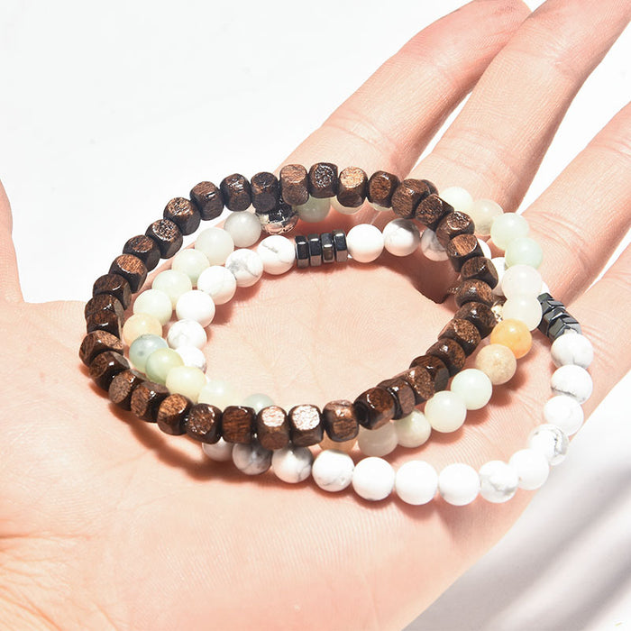 Wholesale Volcanic Stone Wood Bead Bracelet Hematite Beaded Men Polished MOQ≥2 JDC-BT-ManS008